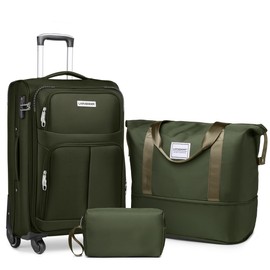 LARVENDER Softside Luggage Sets 3 Piece, Expandable Carry on Luggage 22x14x9 Airline Approved with TSA Lock Spinner Wheels, Lightweight Rolling Suitcase for Men and Women, Army Green