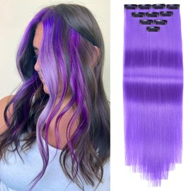 Yamel Colored Hair Extensions 10 Pieces 20 inch Clip in Hair Extensions for Women Synthetic Straight Hairpieces for Christmas Costume Party Light Purple