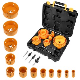 DEKO Hole Saw Set,26 PCS Hole Saw Kit with 22 PCS 4-3/4”- 3/4"Saw Blades in Case, with 2 Small Mandrel, 1 Large Mandrel, 1 Drill Bit, Ideal for Soft Wood, Plywood,PVC and Plastic Board
