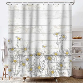 Lacoiime Daisy Shower Curtain, Retro Daisy Shower Curtains for Bathroom Rustic Farmhouse Floral Bathroom Decor Cute Cloth Bathroom Accessories
