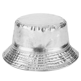 SUNTRADE Metallic Double-Side-Wear Bucket Hat, Trendy Fisherman Hats Unisex Reversible Packable Sun Cap (UK, Alpha, One Size, White-Silver)