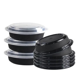 QRD Food Storage Plastic Containers with Lids, Non-BPA Meal Prep Containers Reusable, Black 24Oz Takeout Containers with Leakproof Stackable Design, Ideal for Salad, Cereal (24oz Black, 50)