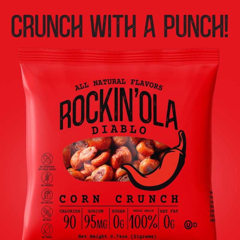 Rockin'Ola Corn Crunch, Back to School Snacks, Crunchy Whole Corn