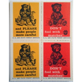 Smokey Bear Bambi & Rick Praying PLEASE Poster Stamp 1963 Blk of 4 Sbr 31-32 GPO