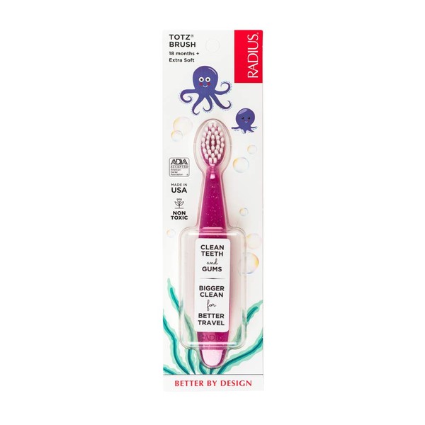 RADIUS Toothbrush Totz Brush Extra Soft Pink Sparkle 1 Unit | BPA Free and ADA Accepted | Designed for Delicate Teeth and Gums, For Children 18 Months and Up