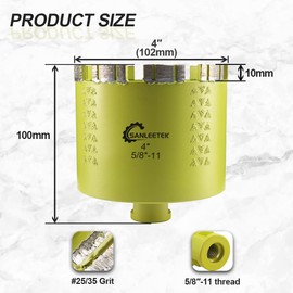 Diamond Core Drill Bit 4"(102mm) SANLEETEK Diamond Laser Welded Hole Saw for Drilling Granite Marble Concrete Quartz 5/8''-11 Thread
