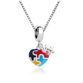GMXLin Autism Awareness Charm Necklace Puzzle Piece Heart Pendant for Women