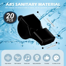 LIANGYUNZE Whistle, 20Pcs Black Professional Sport Whistle Set with Lanyard - Loud Pea-Less Whistle for Coaches, Referees, Lifeguards and Police