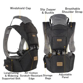 SONMEI Ergonomic Baby Carrier with Hip Seat, 360° Positions, Soft and Breathable, All Seasons, for Newborns and Toddlers, Hiking Shopping Travelling