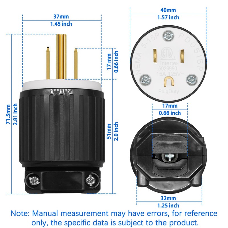 Nema 5-15P Male Plug Heavy Duty Replacement Male Plug –