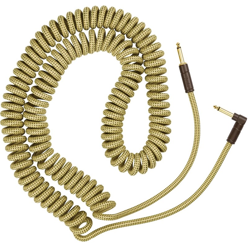 Fender Deluxe Series Coiled Instrument Cable, Straight/Angle, Tweed, 30ft