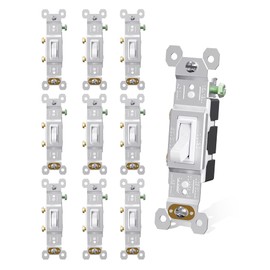 AIDA 15 Amp Toggle Light Switch, Single Pole, Grounding Screw, Residential Grade Electrical Wall Switch, UL Listed (White, 10 Pack)