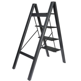 findmall 4 Steps Black Aluminum with Wide Treads Folding Step Stool for Home Office, 330 Lbs Weight Capacity