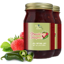 Green Jay Gourmet Strawberry Jalapeno Jam - All-Natural Strawberry Jam with Fresh Strawberries, Jalapeno Peppers & Lemon Juice - Vegan, Gluten-free Jam w/No Preservatives - Made in USA - 2 x 20 Ounce