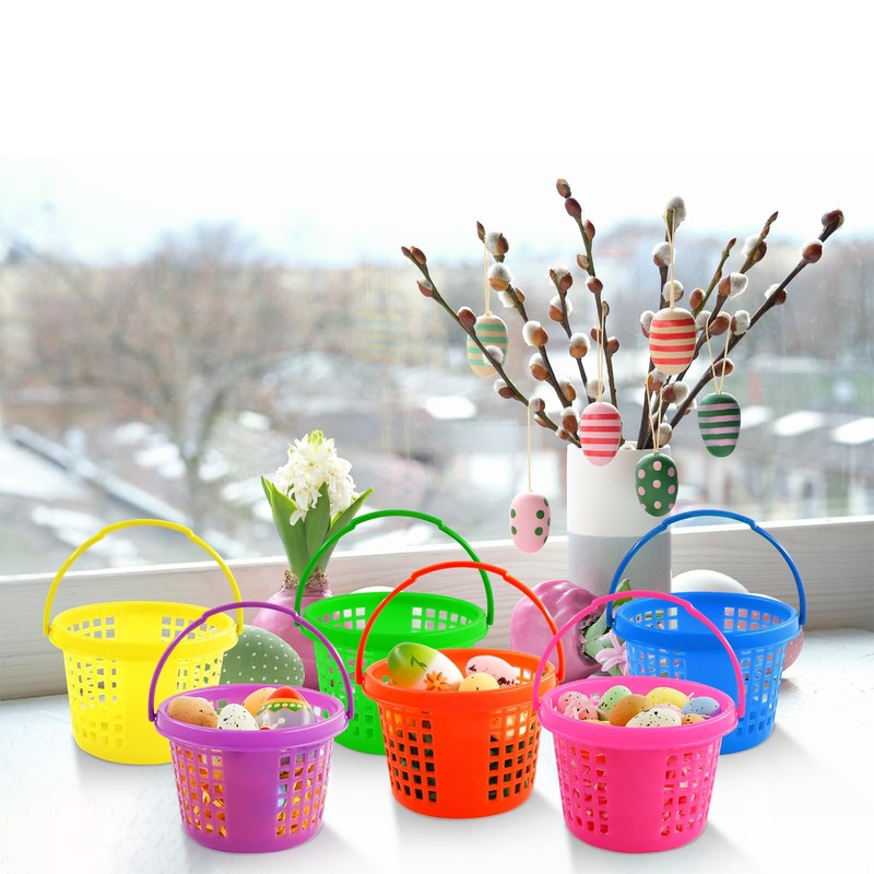 Henjunu 6 x Colourful Easter Baskets, Easter Baskets with Handle,