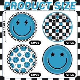 48Pcs One Happy Dude Paper Dessert Plates Blue Smile Face Party Decoration