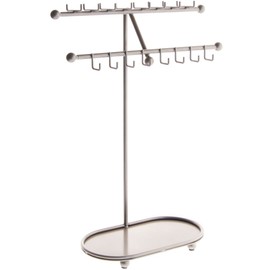 Angelynn's Sturdy Extra Long Necklace Holder Organizer Tall Tabletop Pendant Display Stand, Freestanding Large Capacity Jewelry Tree, Sharisa Satin Nickel Silver 11 3/4" Wide x 16 1/2" Tall