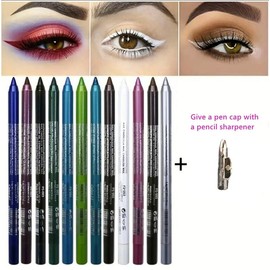DAVIS 12 Colour Eyeliner Water Sweat Resistant High Shine Pearl Smoky Punk Goth Eyeliner Back To School (Free Sharpener) Lipliner Makeup Cosmetic Mother's Day Gift Valentines Gift birthday present