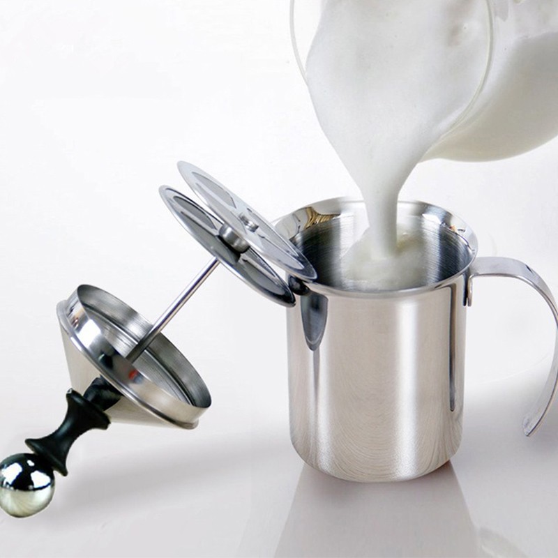 400ML/800ML Stainless Steel Manual Milk Frother Double Mesh Coffee Foamer