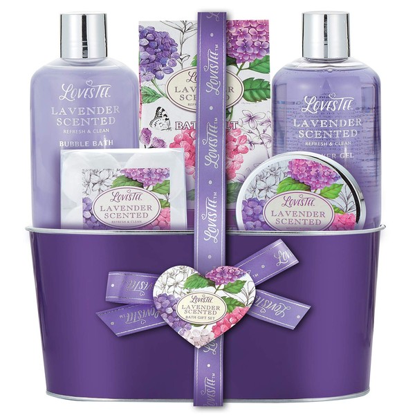 Bath and Body Spa Gift Basket for Women, Relaxing Home Spa Kit, Lavender Bath Gift Sets for Birthday, Mothers Day, Includes Bubble Bath, Shower Gel, Body Lotion, Bath Salt and Bath Bombs