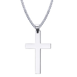 Caimeytie Men's Necklace Cross Pendant Unisex Jewellery Stainless Steel Long Chain Valentines Presents/Father Gift