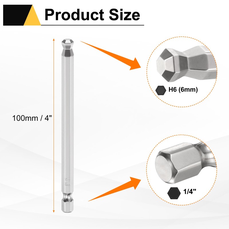 sourcing map 5pcs Ball End Hex Screwdriver Bit H6 (6mm)