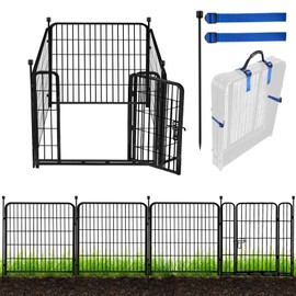 ADAVIN Tall Garden Fence with Gate,40 in(H) 4 Panels Animal Barrier Fence, Black Heavy Duty Iron Metal Fencing Border, Indoor or Outdoor Dog Playpen, No Dig RV Fencing for Yard. Total 8.9 FT(L)