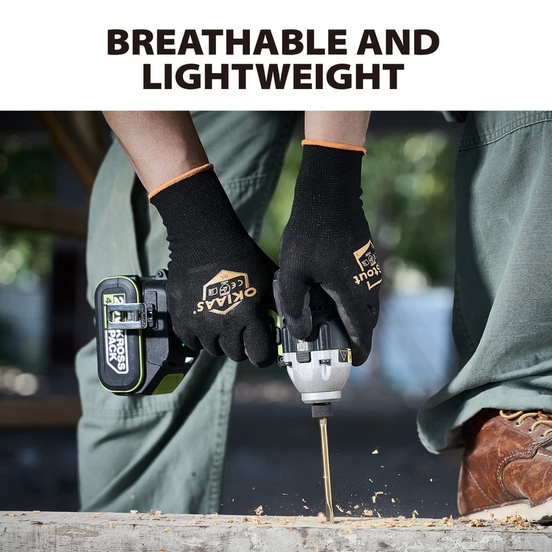 OKIAAS Work Gloves for Men，Ultra Thin and Lightweight Working Gloves