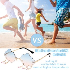 QYEHF Wolke Rimless Sunglasses Vintage Sunglasses Cloud Shape Funny Irregular Vintage Rave Disco Glasses for Women Outdoor Beach Rimless Sunglasses UV Protection, blue