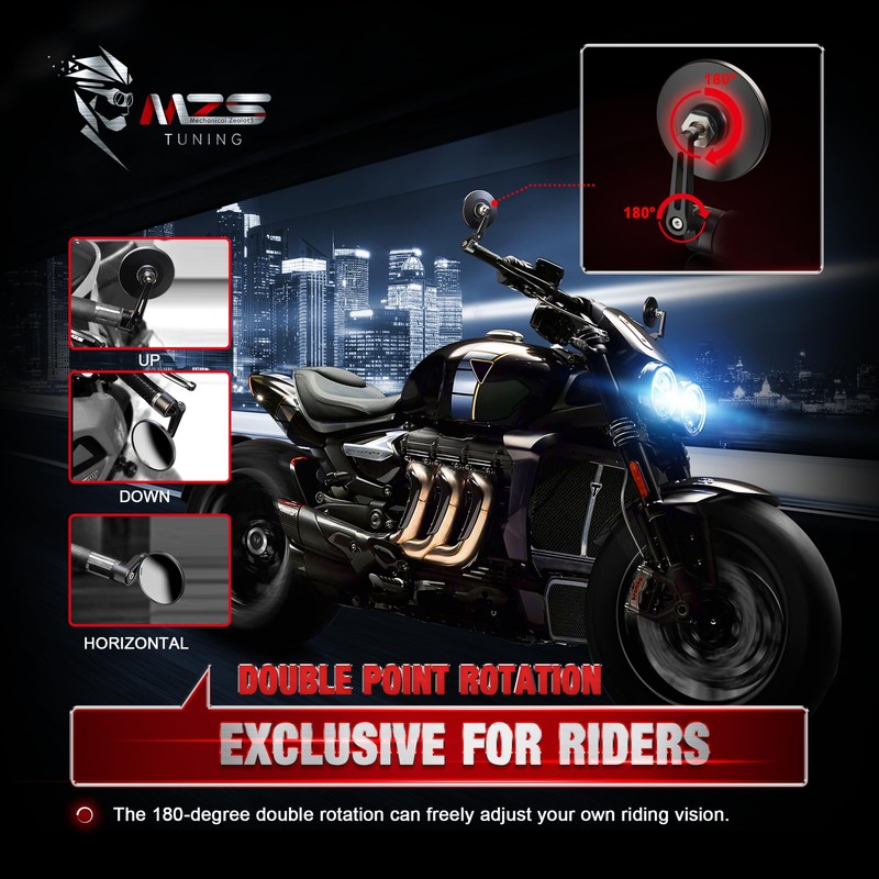 MZS Motorcycle Bar End Mirrors, 2015-2023 Aluminum Motorbike Handlebar Mirror