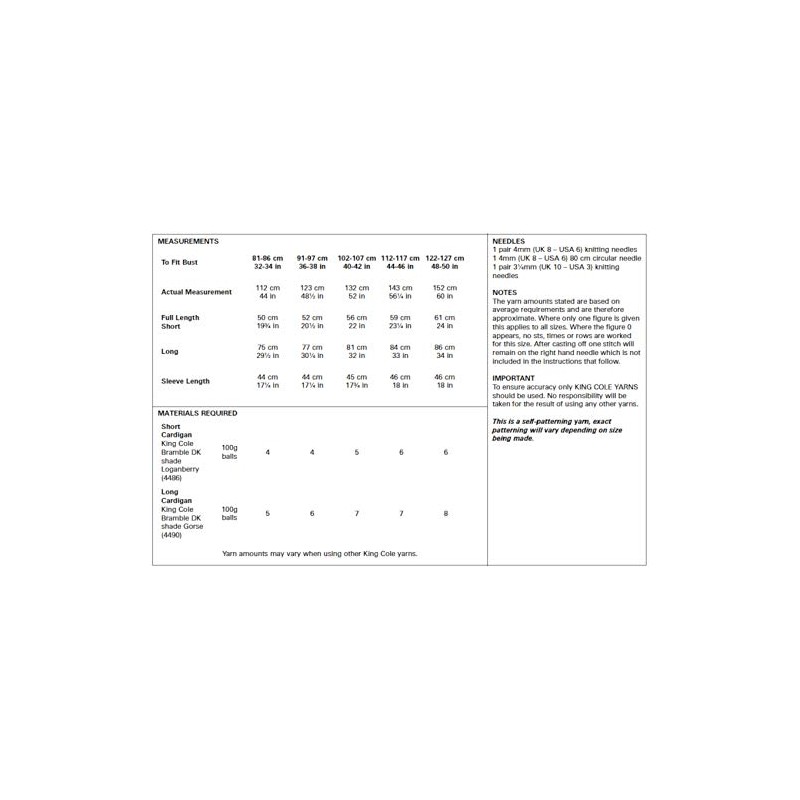 King Cole 5649 Knitting Pattern Womens Short and Long Cardigans