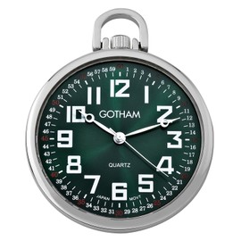 Gotham Men's Silver-Tone Slim Railroad Open Face Quartz Pocket Watch GWC15027SG