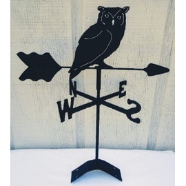 The Lazy Scroll Owl Roof Mounted Weathervane Black Wrought Iron Look