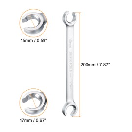 sourcing map Flare Nut Wrench 15mm x 17mm CR-V Nickel Plating Wrench for DIY Automotive Repairs and Household Maintenance