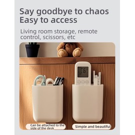 FANBODTA 2-Pack Stick-On Wall Mount Remote Holder - No Drill, Damage-Free Adhesive for TV/AC Remotes, Phones, Pens, for Bathroom Kitchen Office - Fits Any Decor, White (Easy Install, Space-Saver)
