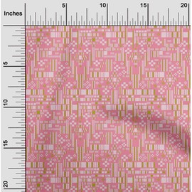 oneOone Silk Tabby Fabric Stripe & Square Geometric Printed Craft Fabric by The Meter 42 Inch Wide