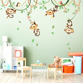 DECOWALL DW-1507S Monkeys on Vine Kids Wall Stickers Decals Peel and Stick Removable for Nursery Bedroom Living Room Art murals Decorations