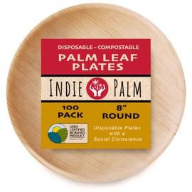 Compostable Palm Leaf Plates - 8 Inch Round [100-Pack] Microwave Safe Disposable Heavy Duty Bamboo-Like Plates - Biodegradable and Eco-Friendly