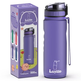 Luyiilo Children's Leak-Proof Drinking Bottle, 500 ml, Suitable for Carbonated Drinks, BPA-Free Drinking Bottle, Drinking Bottle with Fruit Insert and Stickers, Perfect for Nursery, School (Purple)