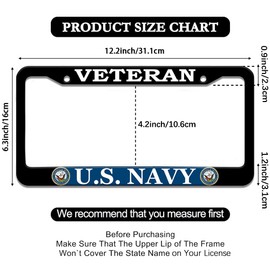 2 Pcs License Plate Frame for US Navy Veteran Black Matte Aluminum Department of The Navy Car Plate Cover Holders with Screw Caps