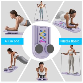 Gzooghome Pilates Board, 6 in 1 Pilates Reformer Set, Foldable Pilates Reformer Machine with Resistance Bands & Ab Trainer for Home Workout, Portable Pilates Board for Women (Purple)