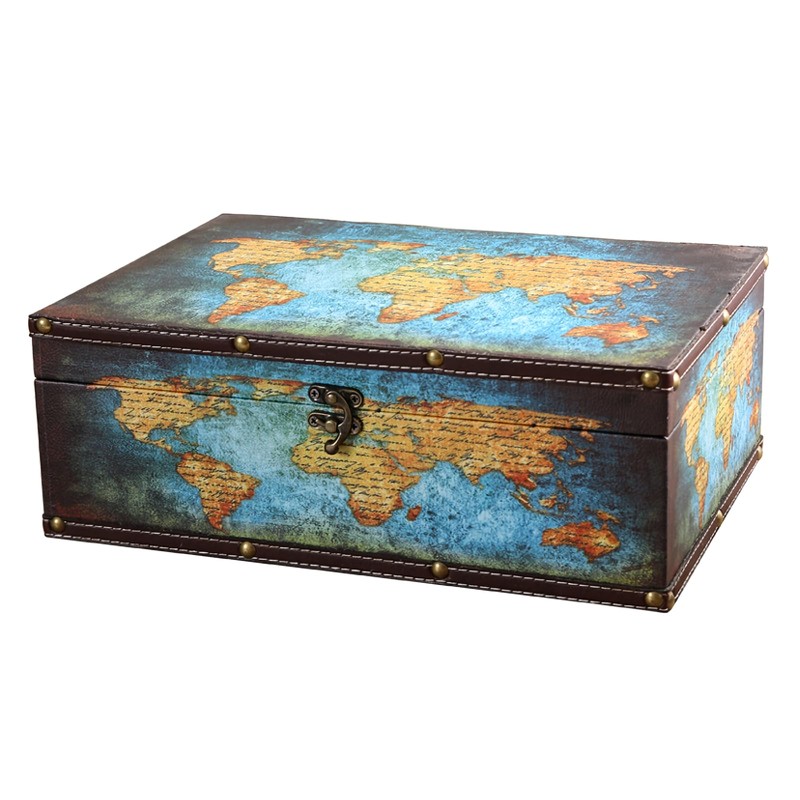 LIKEUDO Wooden Decorative Jewelry Storage Box with Map Pattern Treasure