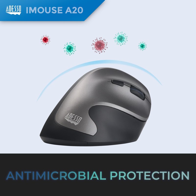 Adesso iMouse A20 Ergonomic Wireless Mouse, 1000/1600/2400 DPI, Vertical Design,