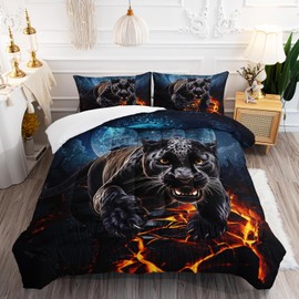 AILONEN Black Panther Comforter Set Twin Size,Safari Cheetah Leopard Print Bedding Set,Magic Moon Animal Theme Leopard Comforter with 2 Pillowcases,3 Pieces Twin Bed in a Bag for Boys Teen Men