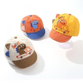 Cute Toddler Boy's Baseball Cap with Duck Foot/Dinosaur Character Embroidery and Soft Brim, Hat Circumference 45-48cm (6-18 Months) Yellow 15ea