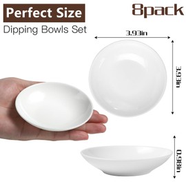 Leegg Small White Snack Bowls Ceramic Dip Bowls 3.93" Mini Serving Plates for Sauce Ingredients Nuts (8 White)