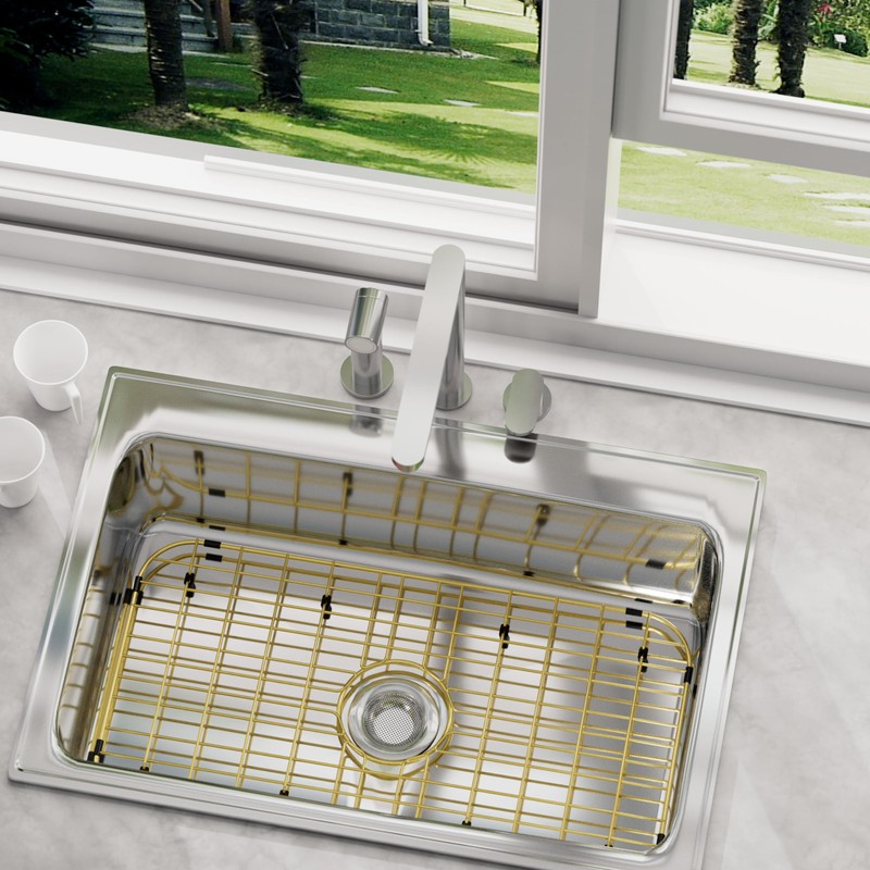 Sink Protector Sink Rack,Large Gold Kitchen Sink Grate,26" X 14"