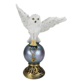 Ebros Gift Awaken Your Magic Gothic Snowy White Owl Talisman Pentagram Pendant Perching On Globe Orb Gazing Ball Decorative Figurine Wicca Occult Witchcraft Accent