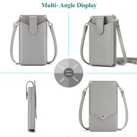 Peacocktion Small Crossbody Cell Phone Purse for Women, Mini Shoulder Bag Wallet with RFID Credit Card Slots, 01- Light Grey