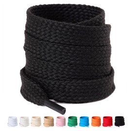 Olukssck 2 Paris 1/2'' Wide Flat Shoe Laces for Sneakers - Poly Cotton Fat Shoelaces Replacement Shoe Strings, Black, 55inch(140cm)